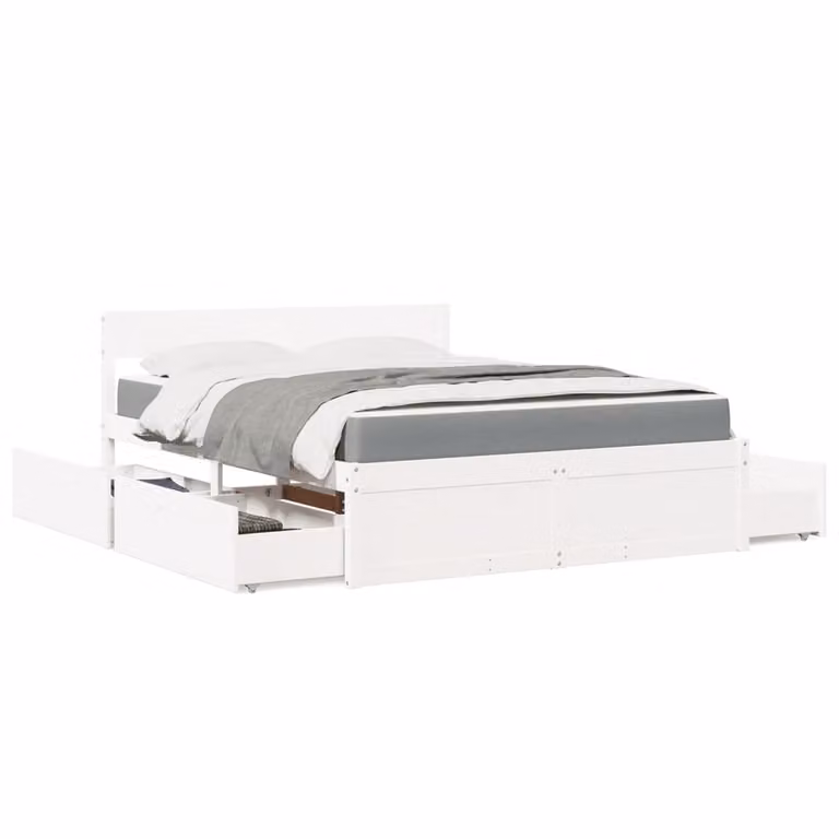 Letto con cassetti e materasso vidaXL in legno massello di pino bianco L/P/H: 205.5 x 160 x 78 cm