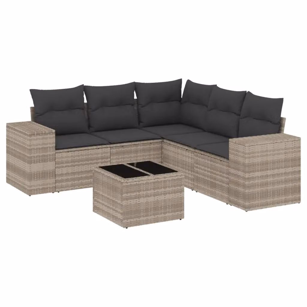 Set Divano da Giardino vidaXL 6pz a Forma di L in Polyrattan Grigio con Cuscini e Tavolino – 2
