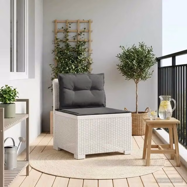 Divano da giardino a 1 posto con cuscini in design moderno effetto rattan in plastica per esterno, disponibile in bianco o antracite, L: 70 cm, P: 62 cm, H: 55 cm