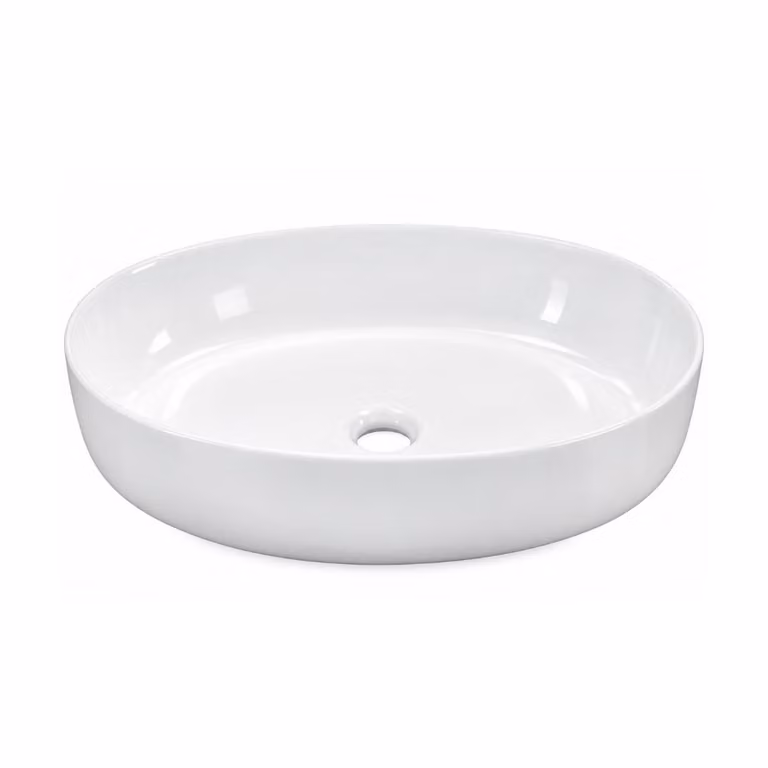 VBChome, lavabo da appoggio ovale in Vetroceramica bianca, dimensioni 55 x 42 x 14 cm, ideale per bagni per ospiti