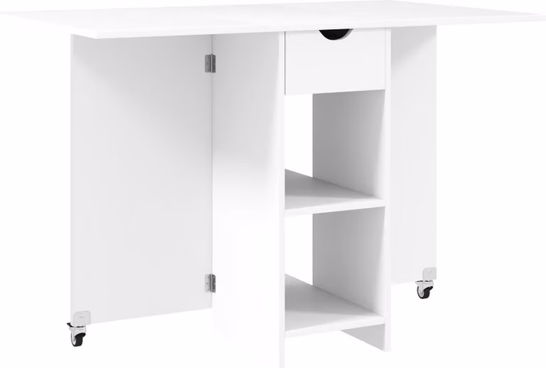 Tavolo da pranzo pieghevole Tavolo da cucina mobile per 2-4 persone con ripiani aperti, 1 cassetto, tavolo pieghevole per spazi ridotti, sala da pranzo 114,5 x 70 x 75 cm