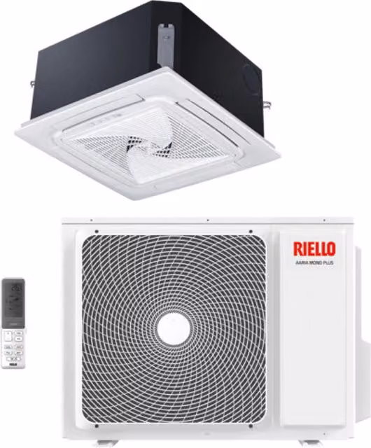 Condizionatore a Cassetta 4 Vie Riello AARIA PRO P AMK 125 P R-32 da 42000 Btu Bianco con Pannello e Telecomando inclusi
