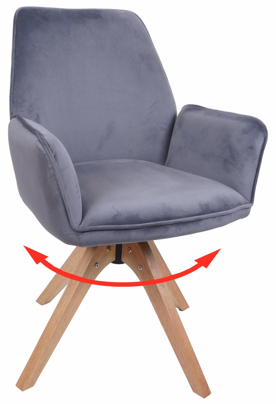 Sedia da pranzo HWC-G67, sedia da tavolo da pranzo, sedia da cucina con braccioli, girevole, in legno e velluto 320 g/m², MVG ~ grigio scuro