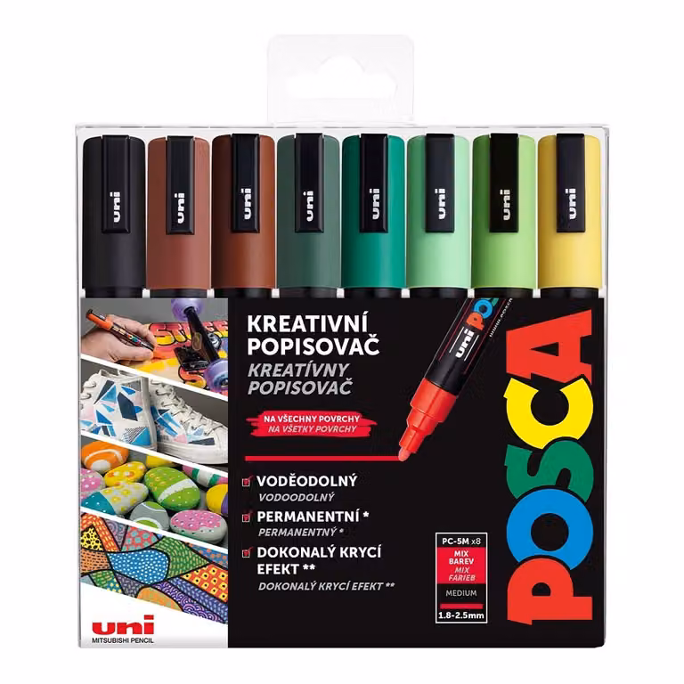 Set di pennarelli acrilici POSCA - PC-5M, TERRA, 1,8 - 2,5 mm, mix di toni della terra (8 pezzi)