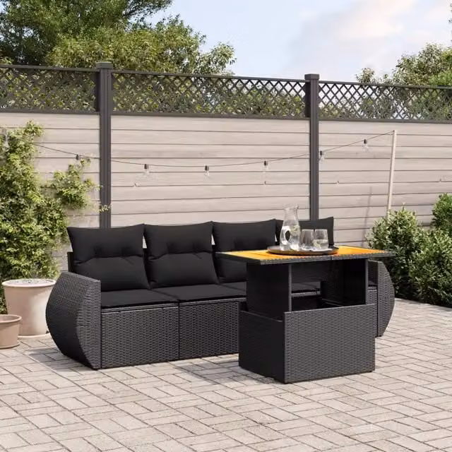Set Divani da Giardino 5 pz con Cuscini in Polyrattan Nero 3272070