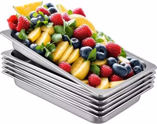 Set di 6 Vassoio Rettangolari Vevor in Acciaio Inossidabile Argento da 8,5L, L/P/H: 53 x 32,5 x 6,5 cm
