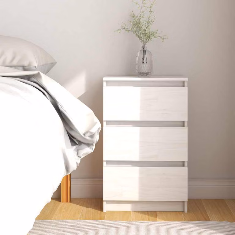 Comodino vidaXL in legno massello di pino bianco lacquered L: 40 cm, P: 29,5 cm, H: 64 cm