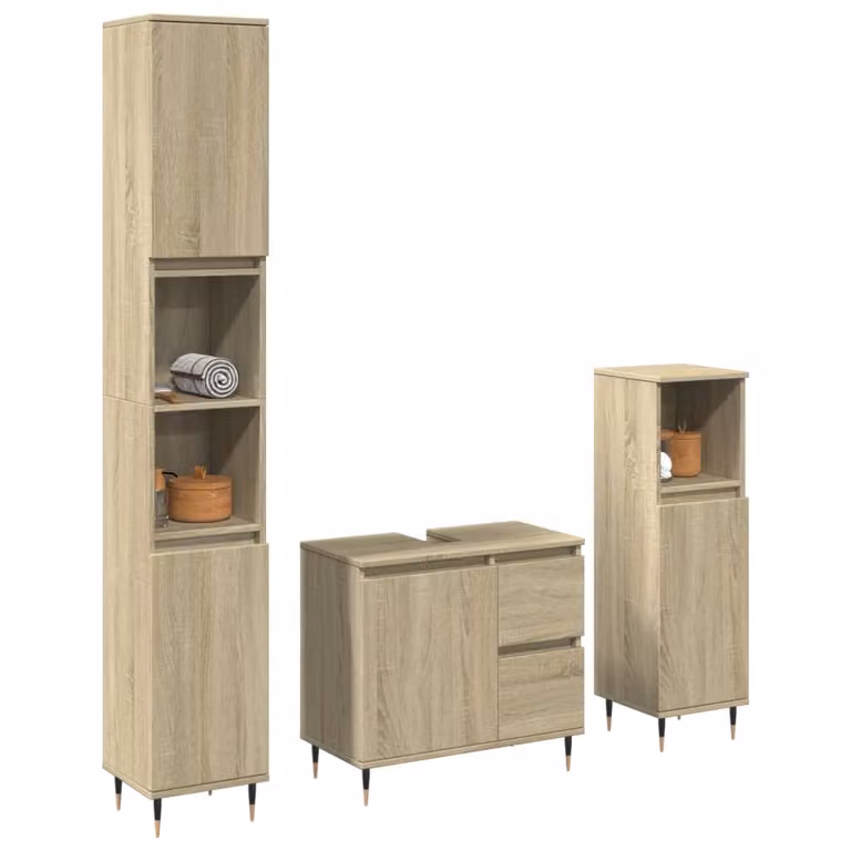 Set di mobili da bagno vidaXL in stile industrial composto da 3 pezzi in legno e metallo, colore beige e marrone