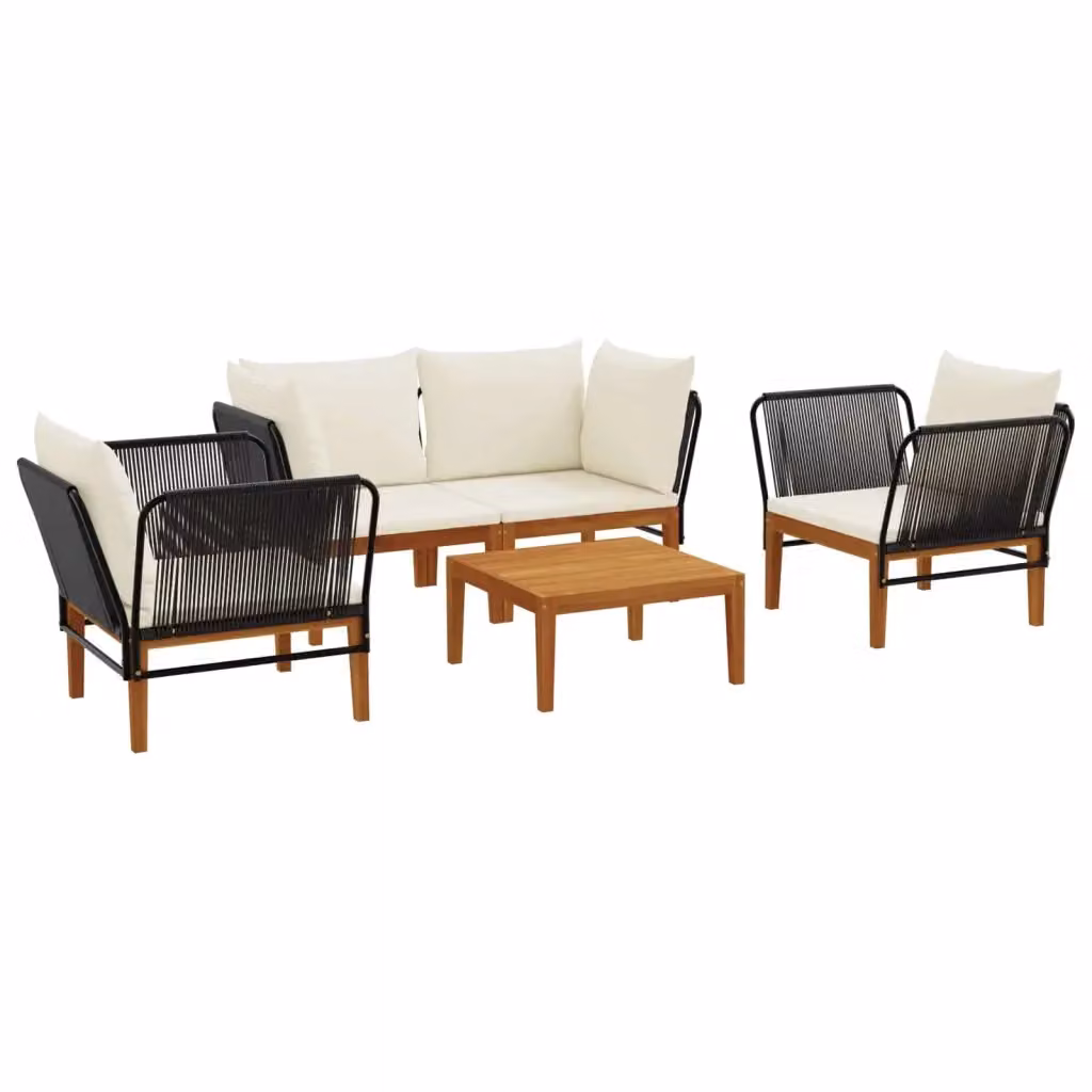 Set di 5 sedie da giardino vidaXL in legno di acacia e corda naturale beige e bianco – 2