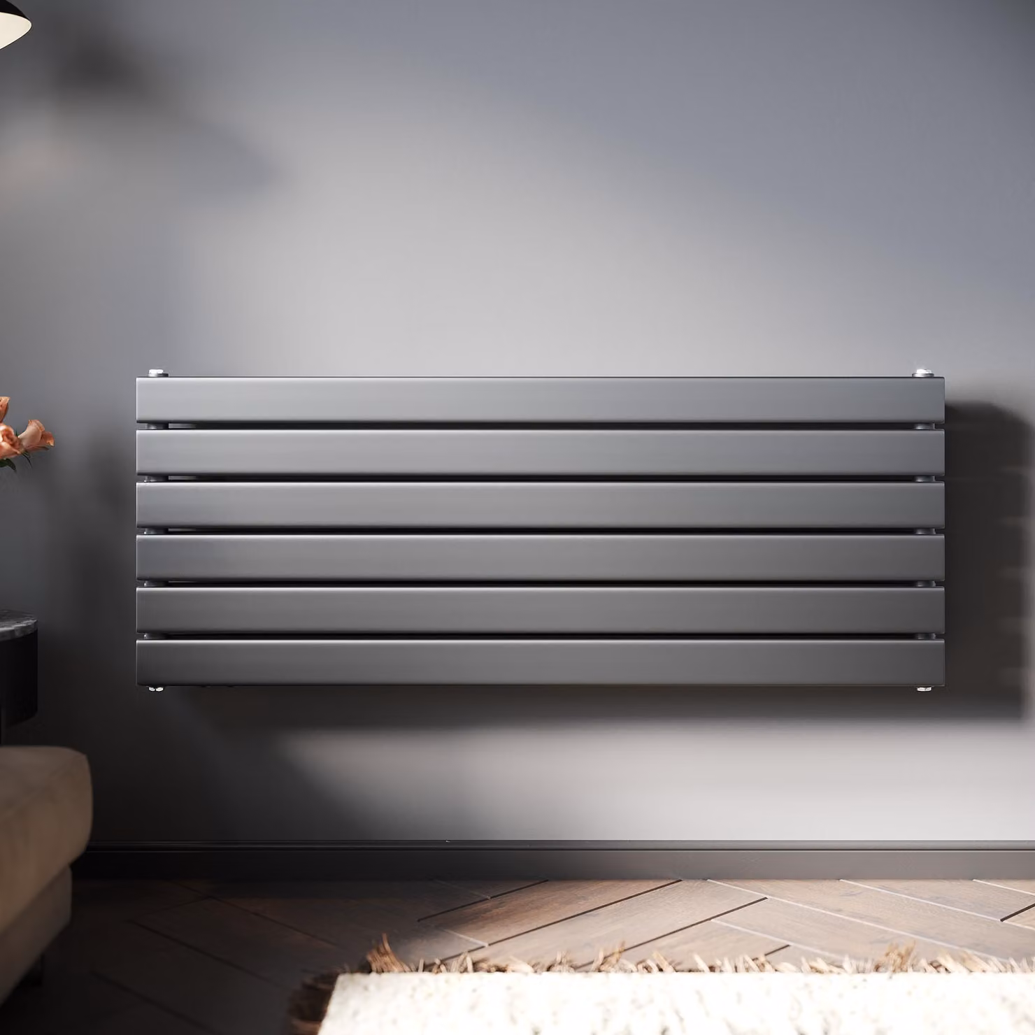 SONNI Radiatore a pannello design, a due strati, colore antracite, dimensioni 1200x465 mm, per riscaldamento ad acqua calda, senza resistenza elettrica