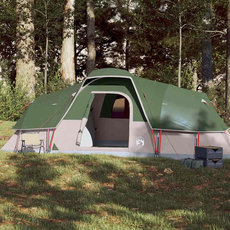 Tenda Familiare a Cupola vidaXL per 11 Persone, Verde, Impermeabile in Poliestere e Fibra di Vetro