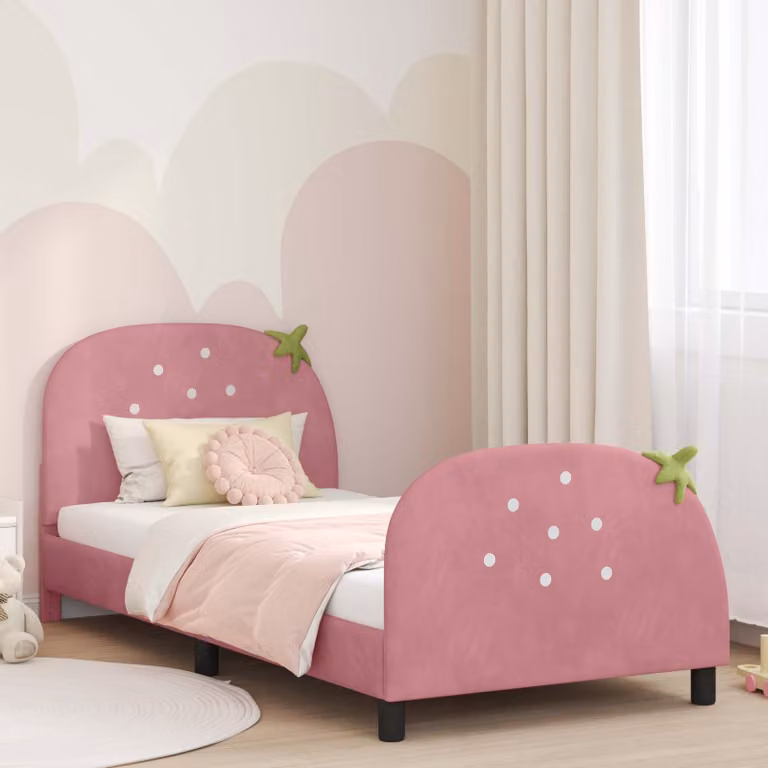 Struttura letto per bambini vidaXL in velluto rosa con testata, L 90 x P 190 cm