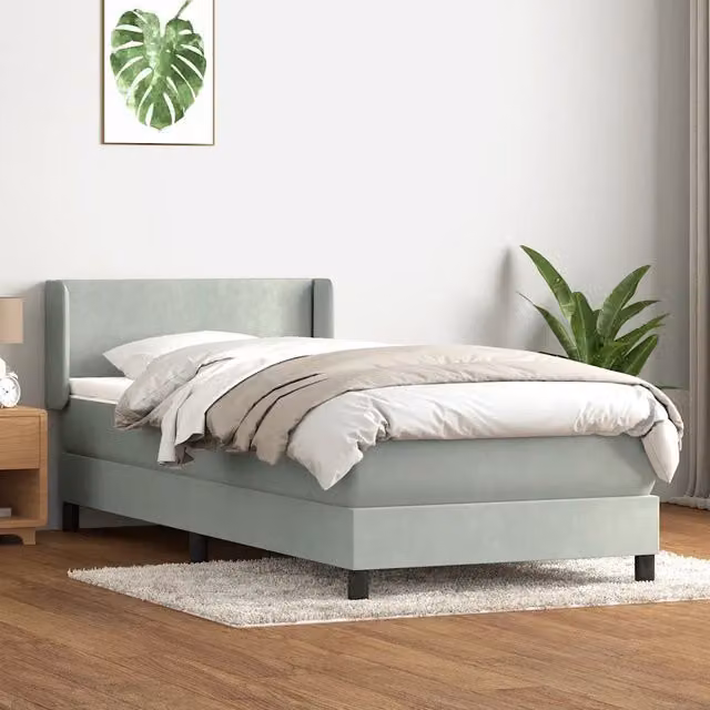 Letto Ibrido con Giroletto a Molle e Materasso vidaXL in Velluto Grigio Chiaro e Bianco L/P/H: 223 x 93 x 88 cm