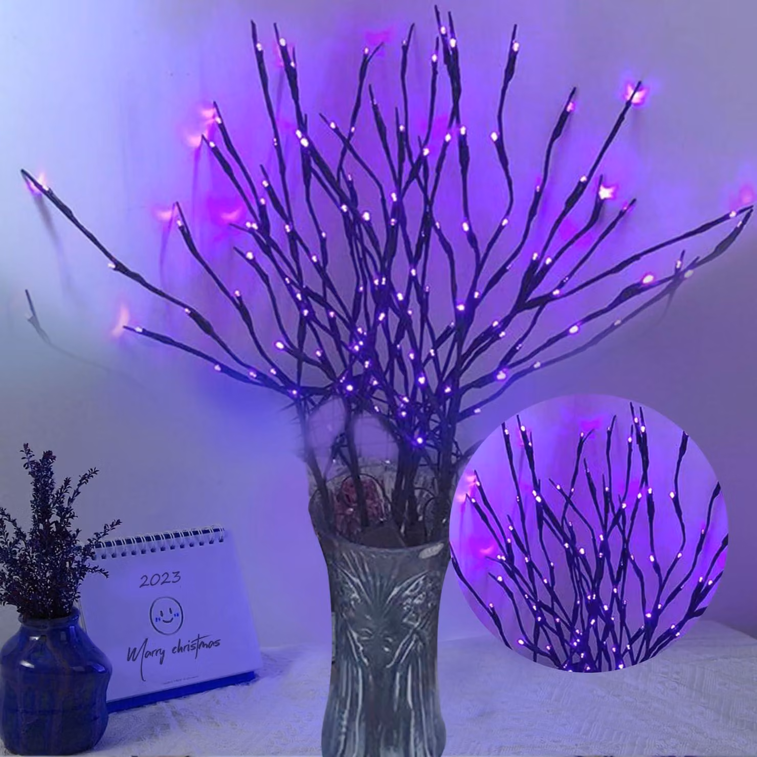 Lampada a LED per tetto, confezione da 2, lunghezza 30 pollici, 20 LED viola, alimentata a batteria