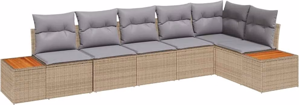 Set Divano da Giardino con cuscino 6 pcs Beige Poly Rattan