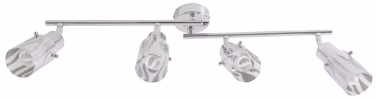 Lampada a soffitto, cromata, con diffusore in vetro opale e faretti orientabili, lunghezza 69 cm