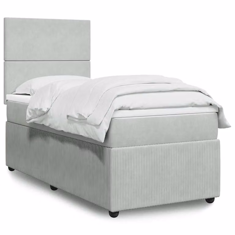 vidaXL Giroletto a Molle Ibrido con Materasso in Velluto Grigio Chiaro, L/P/H: 90 x 200 cm