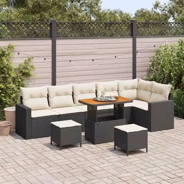 Set Divano da Giardino 9 pz Nero polyrattan 3361635