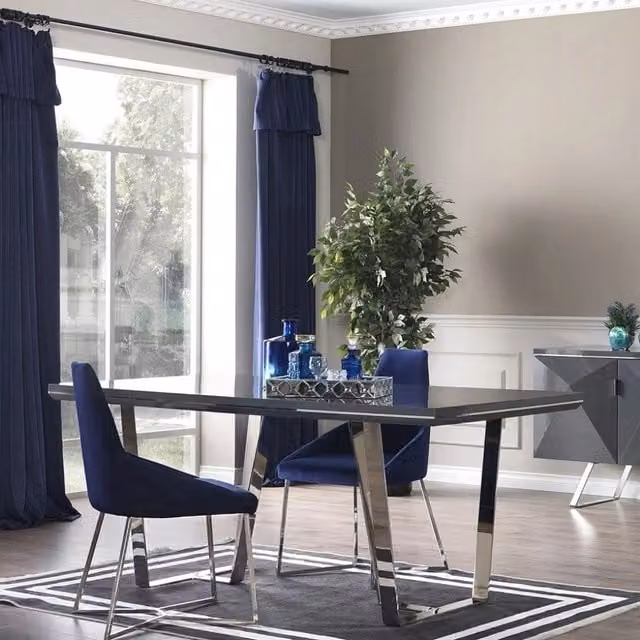 Tavolo Enzio rettangolare moderno in MDF e metallo grigio laccato lucido L: 185 cm, P: 95 cm, H: 78 cm