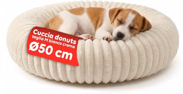 Cuccia Donut Puppy Lovers in Microfibra e Cotone Bianca con Bordi Rialzati e Fondo Antiscivolo per Cani e Gatti