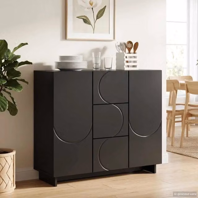 Credenza moderna vidaXL in legno MDF nero L: 85,5 cm, P: 31 cm, H: 75 cm – 1