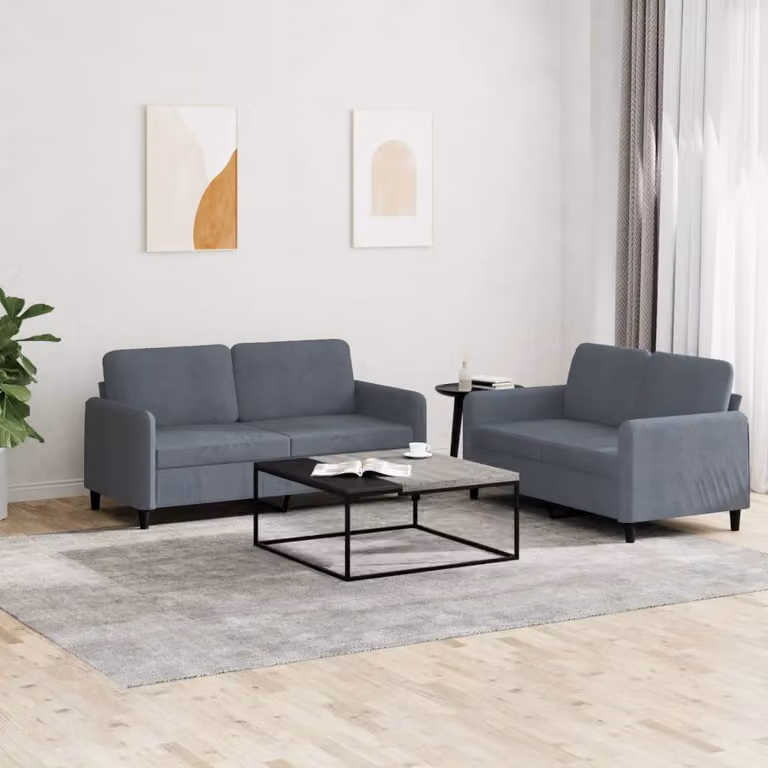 Set di 2 divani vidaXL in velluto grigio con cuscini per il tuo soggiorno in stile moderno