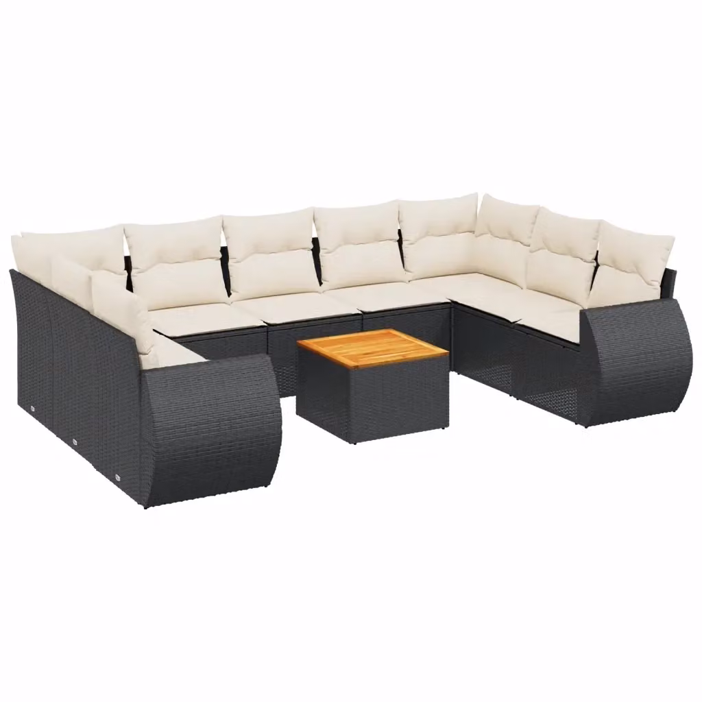 Set di divani da giardino vidaXL in polyrattan nero con cuscini e tavolino da esterno – 2