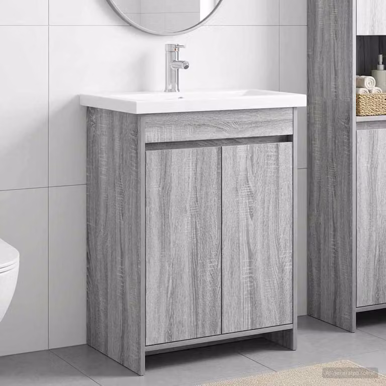 vidaXL Mobile di vanità per bagno moderna in legno grigio L: 61 cm, P: 40 cm, H: 84,5 cm
