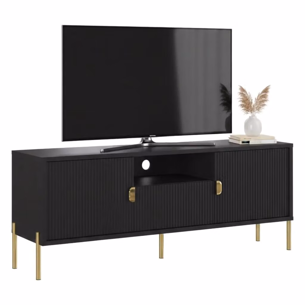 Mobile porta TV Rabattone DMORA con un cassetto soft close, colore nero opaco, L 155 cm x P 40 cm x H 69 cm – 2