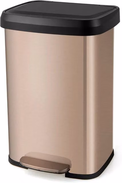 Cestino dell'immondizia Design Mania in acciaio inox con coperchio soft close e filtro per odori, capacità 50L, colore oro rosa
