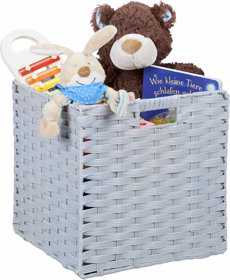 4 cestini portaoggetti quadrati, per il bagno e la cameretta dei bambini, cestini intrecciati da scaffale, A x L x P: 31x32x30 cm, grigio