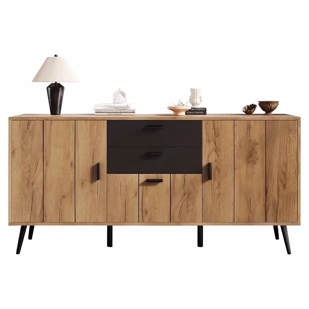 Cassettiera Moderna Minimal Nero con Effetto Rovere e Cassetti Soft Close L/P/H: 140 x 35 x 67 cm – 2