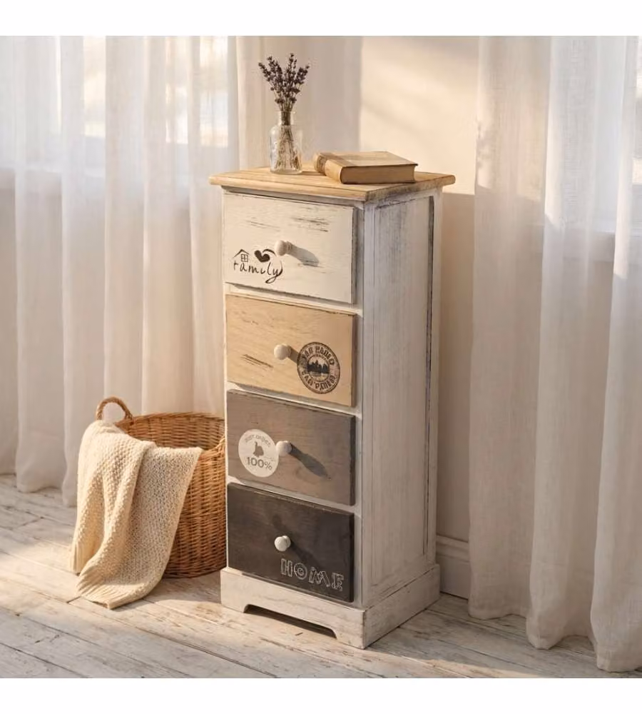 Cosma Mobiletto 4 Cassetti Legno Grigio Chiaro 29x25x72 cm Shabby Chic