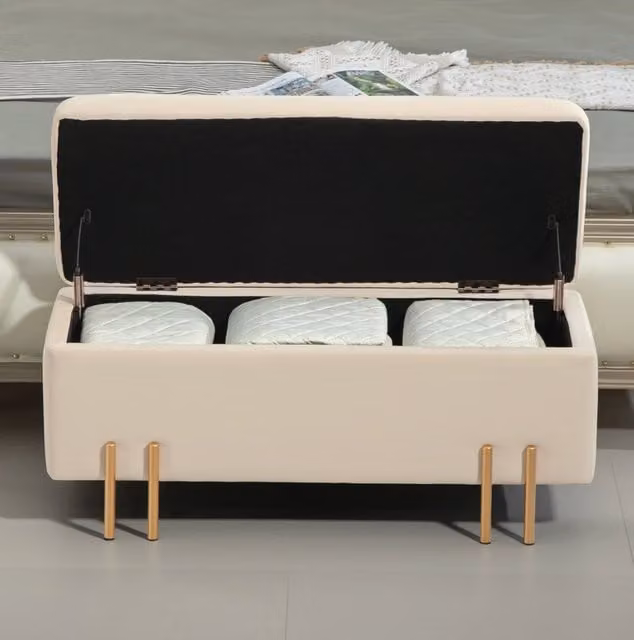 Panca contenitore beige in poliestere 100 x 40 x 42 cm