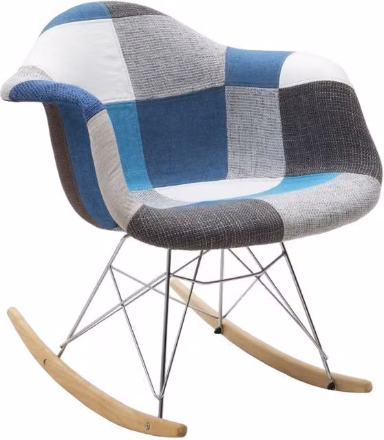 Set di 2 poltrone moderne a dondolo patchwork azzurro e grigio Mobili 2G L: 62 cm, P: 69 cm, H: 70 cm – 1