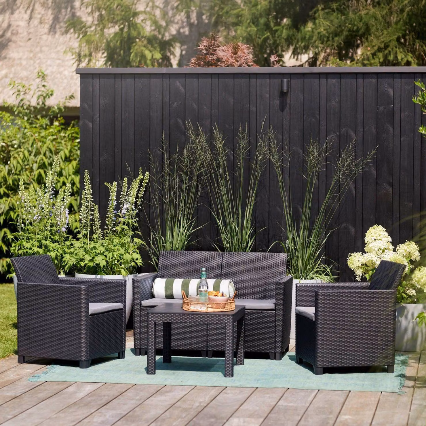 Dmora set Salotto da Esterno Nepean Nero Antracite, 3 Posti Lavabile