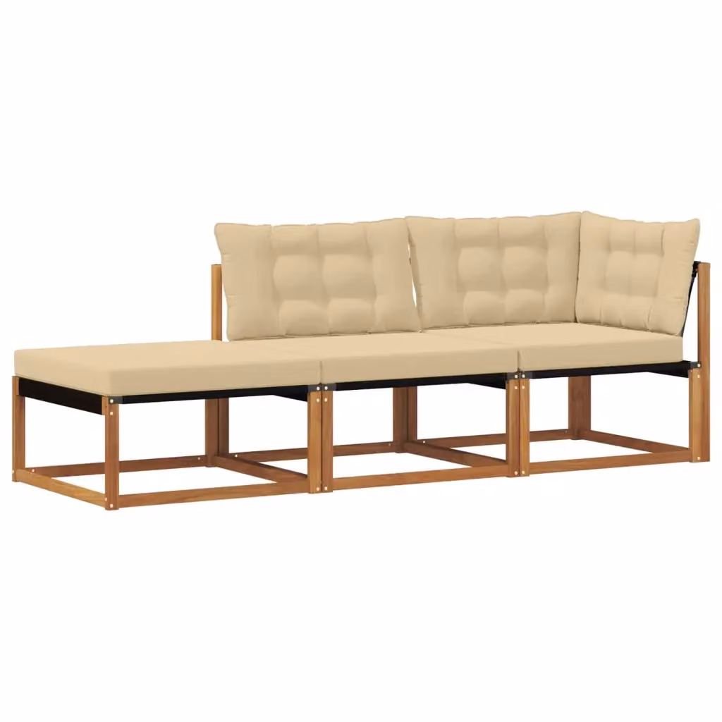 Set di Divano da Esterno Modulare a L con Ottoman vidaXL, Colore Beige, Struttura in Legno di Acacia Trattato e Cuscini in Textilene – 2