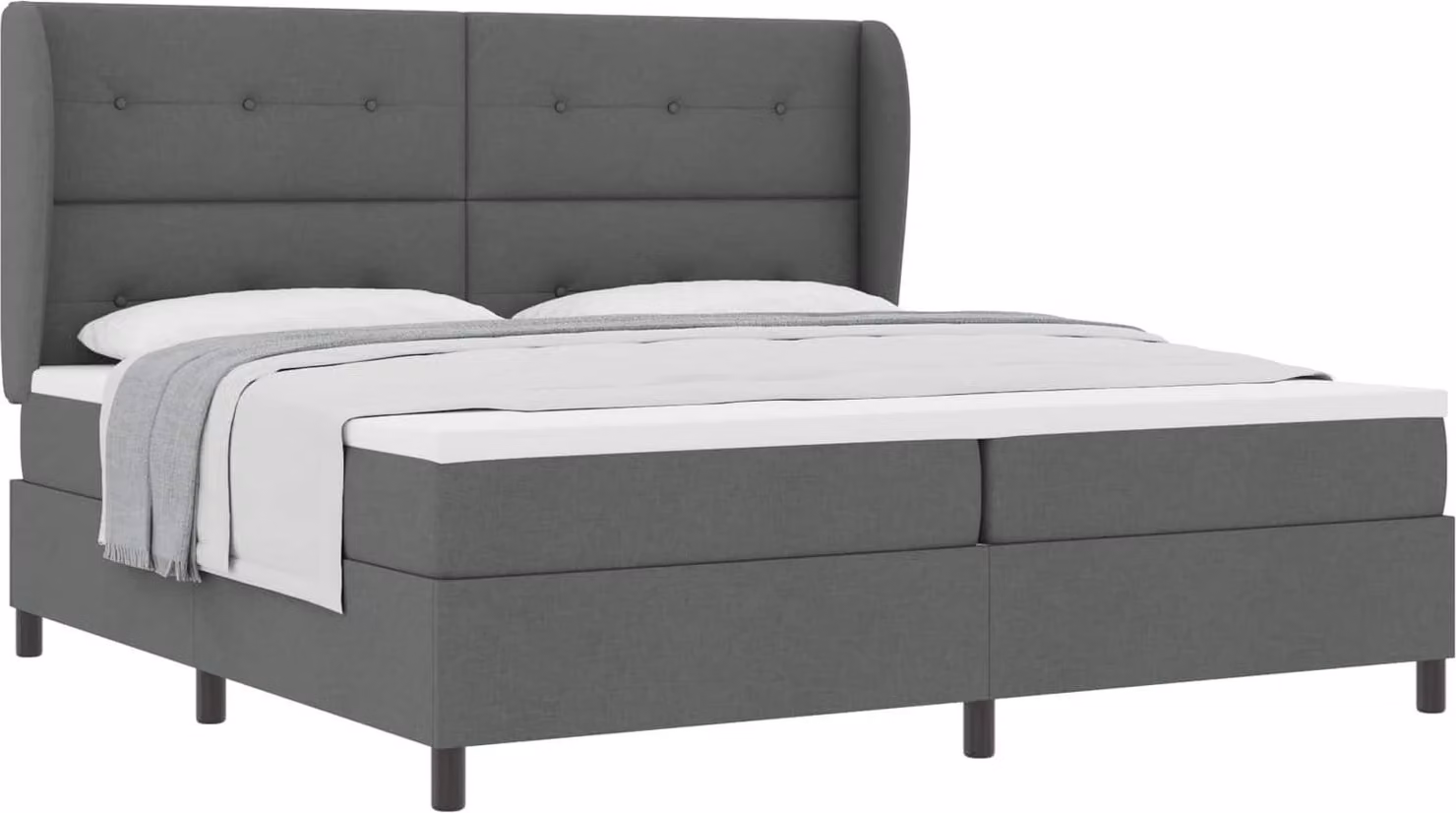 Letto a molle con testiera grigio scuro 200 x 200 cm in tessuto