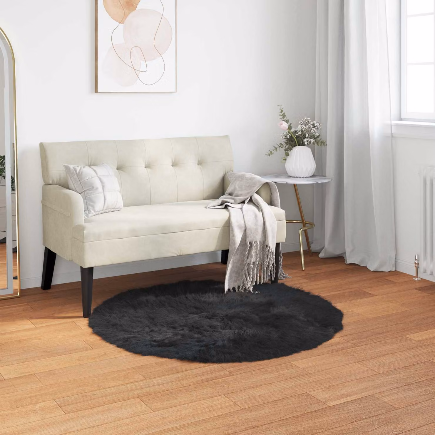 Tappeto rotondo moderno vidaXL in poliestere nero Ø 80 cm