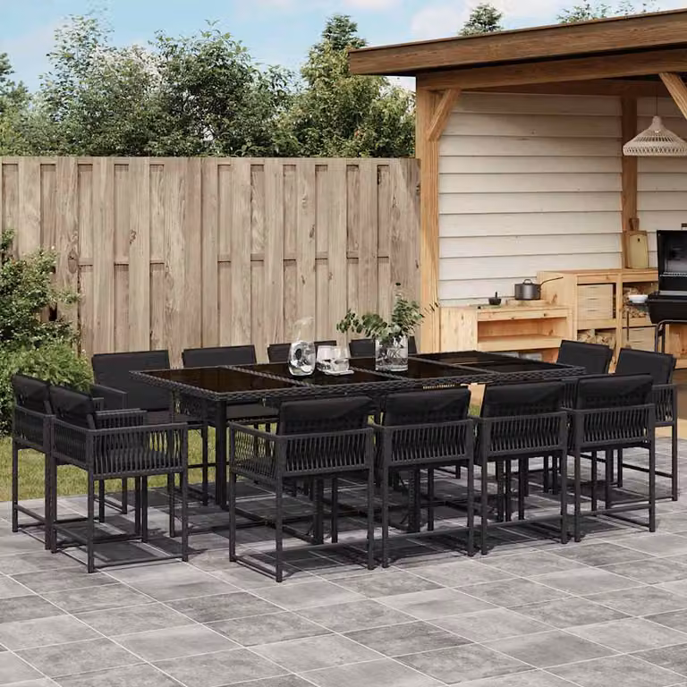 Set da pranzo da giardino vidaXL in polyrattan nero con 13 pezzi e cuscini