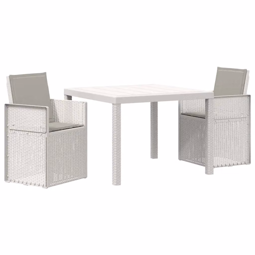 Set da pranzo per giardino e terrazzo vidaXL in plastica bianco e grigio con tavolo quadrato e 2 sedie – 2