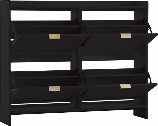 Mobile Scarpiera con 4 Ante a Ribalta e Ripiani Aperti; Antiribaltamento; Design ad Arco; in Pannello di Particelle; Nero; 110×24×90 cm