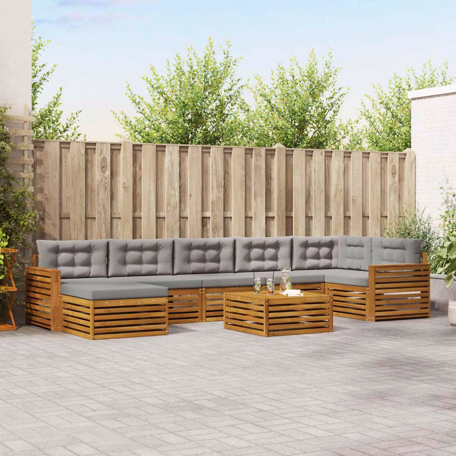 Set di divani da esterno vidaXL 8 pz in legno di acacia con cuscini, colore grigio e marrone