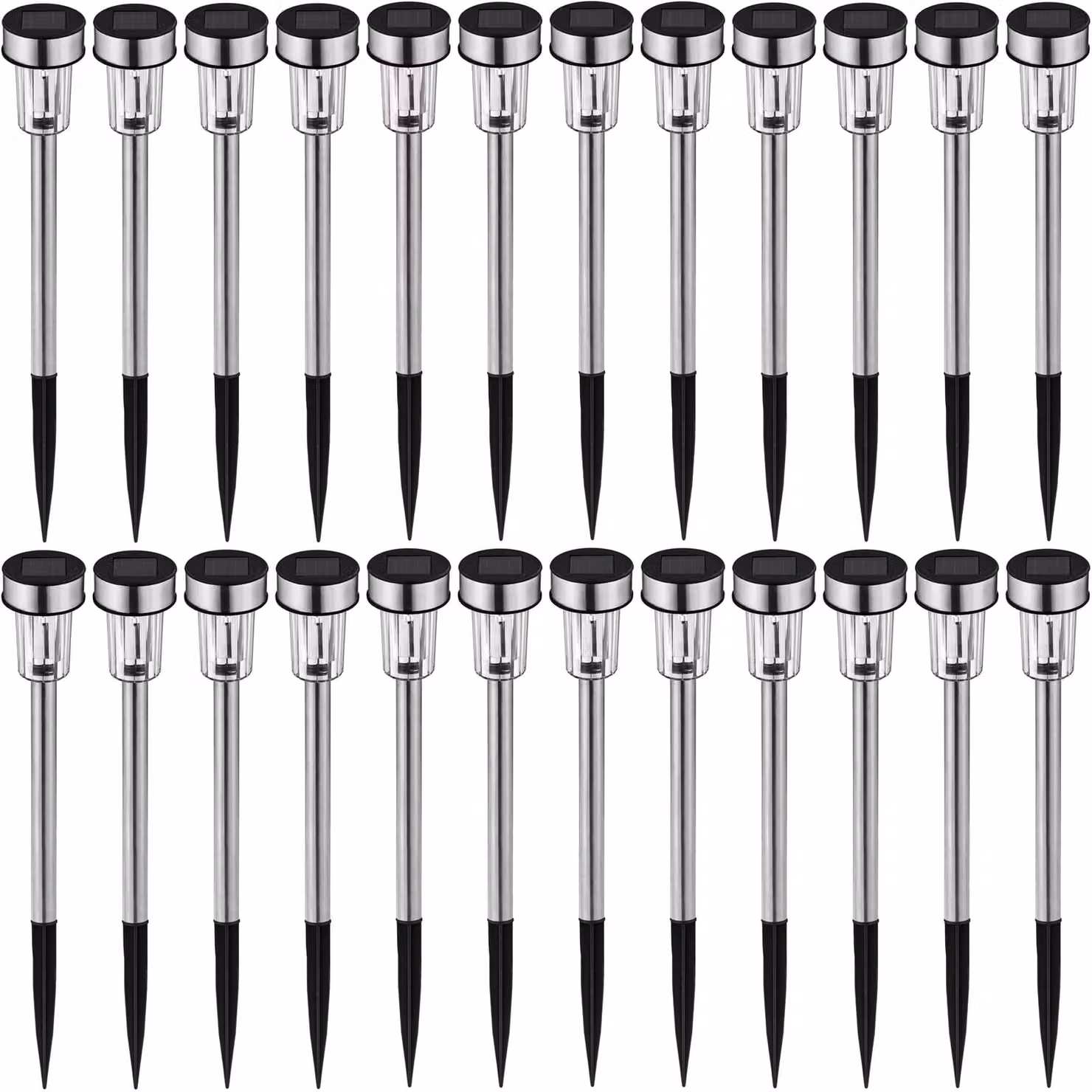 Set di 24 lampade solari a LED Tectake con luce bianca fredda e sensore crepuscolare, colore argento, ideali per giardino, terrazzo o balcone – 1
