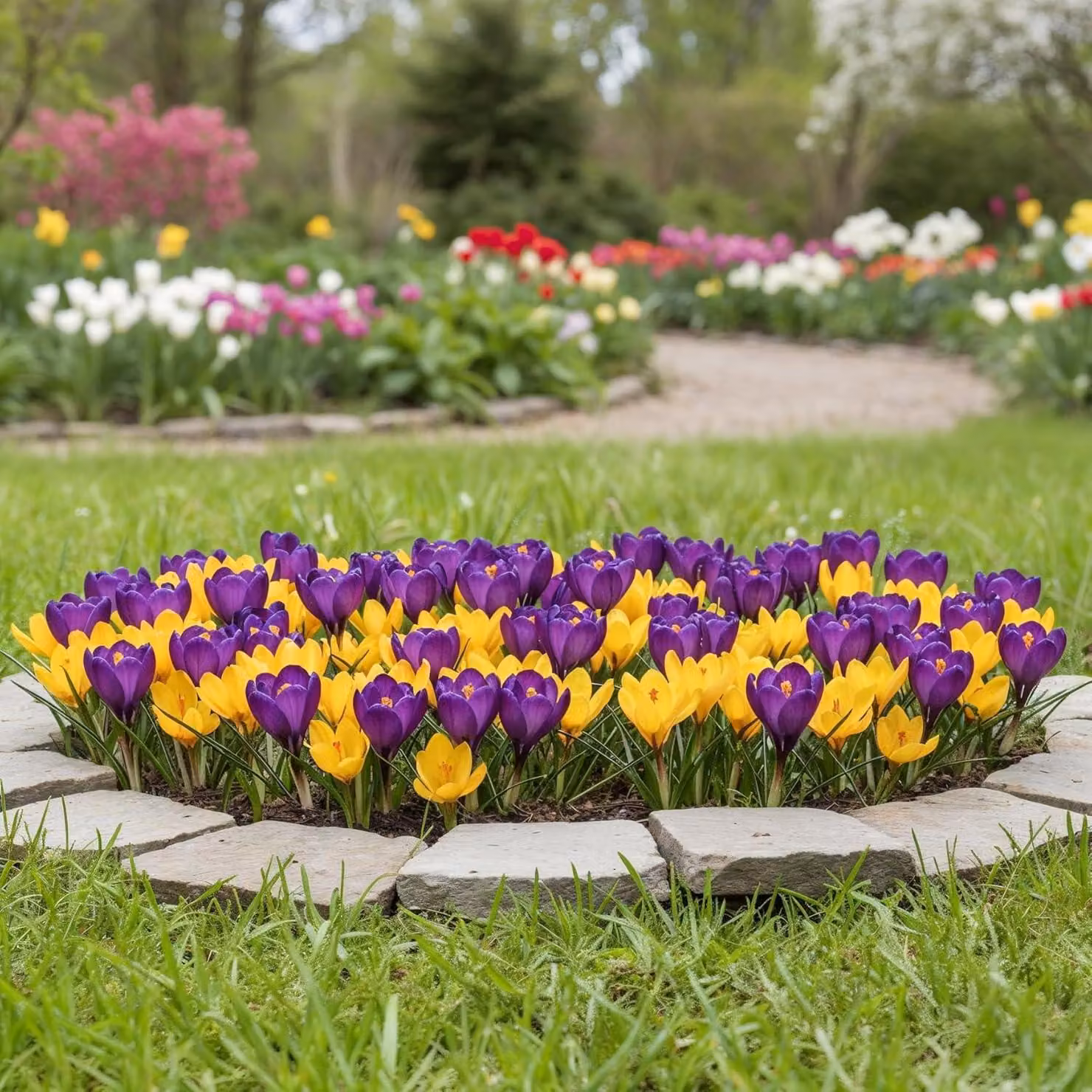 Bulbi di croco resistenti al gelo, perenni - colore malva / giallo dorato - 25 bulbi - piante autentiche provenienti dall'Olanda - adatti per giardino, balcone e vasi (non semi, non prodotti artificialmente)