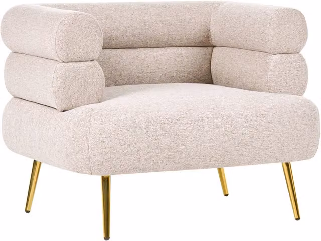 Poltrona beige rivestimento in tessuto gambe in acciaio dorato soggiorno camera da letto poltrona decorativa