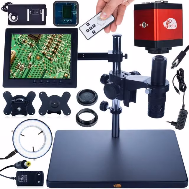 Microscopio Digitale Rosfix Earth Pro MCEP-0.5X con Zoom 7-45x, Display 8 pollici, Oculare 360 e Illuminatore 56 LED, Colore Nero