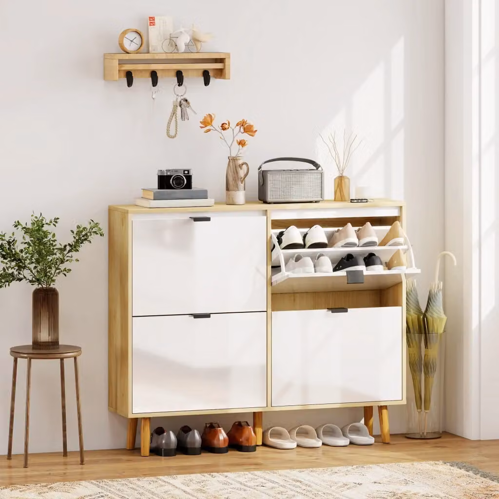 Scarpiera Slim Giordanoshop con 4 Cassetti Ribaltabili per 20 Paia di Scarpe, Design Moderno in MDF Bianco Lucido, L: 105 cm, P: 24 cm, H: 92,5 cm – 2