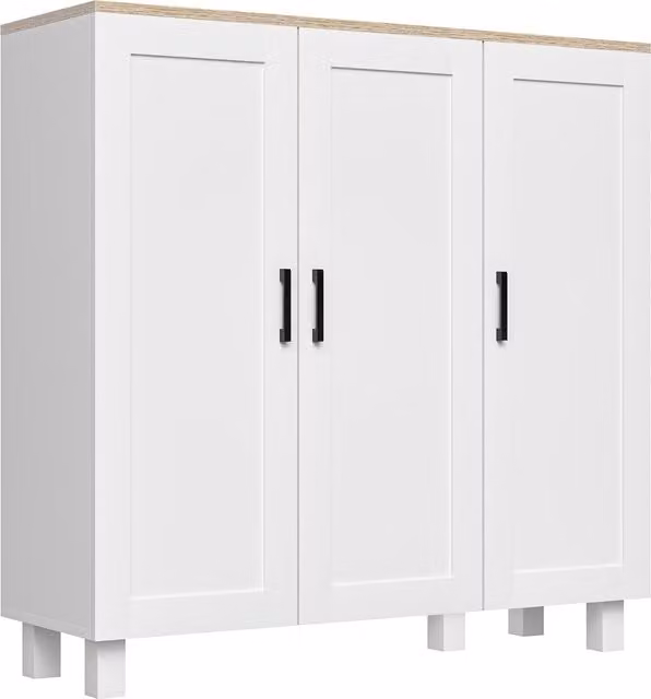 Credenza da cucina HOMCOM in legno con 3 ante e ripiani regolabili, stile minimalista nordico, Bianco, L 90 cm x P 30 cm x H 90 cm
