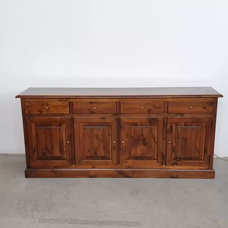 Madia credenza rustica in pino massello con 4 porte tinta noce Mobili 2G L/P/H: 195 x 42 x 85 cm – 2